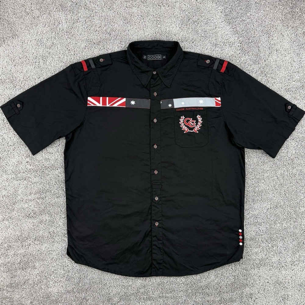 COOGI Shirt Men's XXL Black Short Sleeve Button Up Australia Military Spellout
